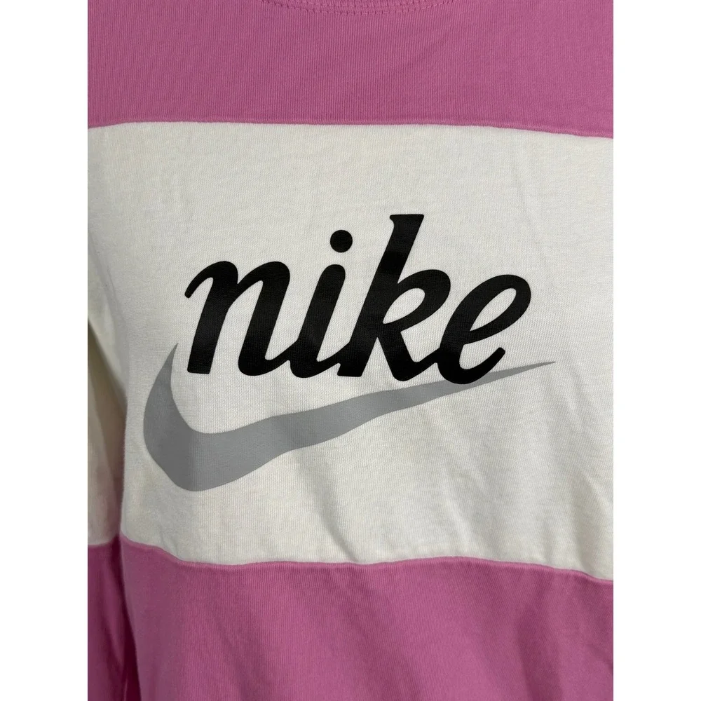 Nike Womens Pink White‎ Colorblock Script Logo Crewneck Sweatshirt Medium